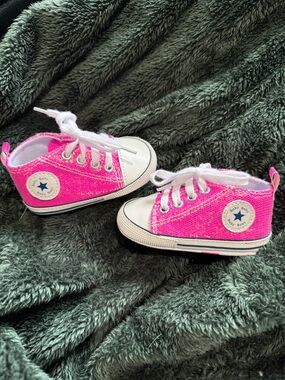 Baby Hot Pink Lace-Up Canvas Sneakers